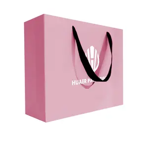 Grosir kustom karton merah muda ungu coklat kertas putih tas belanja hadiah tas kertas dengan Logo Anda
