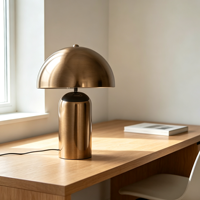 Lampe de table de luxe pour la maison avec base en acier inoxydable, lampe LED, abat-jour en forme de champignon, lumière unique pour le salon, la chambre à coucher, lampe de chevet