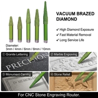 Fraise diamantée brasée sous vide pour gravure CNC, pour machine de découpe et de lettrage de granit, marbre et pierre