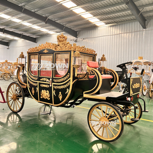 Luxury Royal Horse Carriage for Wedding Sightseeing 4-6 Seats Solid Rubber Tires Black gold electric carriage - Product Image 6