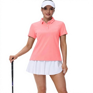 Polo à manches courtes pour femme, couleur unie corail, tissu tissé à séchage rapide, haut décontracté de sport - Product Image 1
