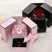 Coffret Cadeau Noir de Mariage Fleur Éternelle Anniversaire Fête des Mères Boîte à Bijoux Éternelle pour Fille Maman