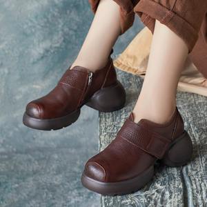 Zapatos de Mujer Hechos a Mano, Estilo Británico, Punta Abierta, Casuales, con Cordones, Plataforma, Antideslizantes, para Caminar al Aire Libre - Product Image 1