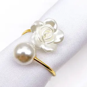 Factory wholesale hotel tableware pearl white flower napkin buckle simple napkin ring metal napkin ring
