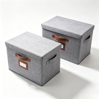 Caja de Almacenamiento de Ropa Plegable de Tela No Tejida de 15.75*11.25*11.25 Pulgadas con Tapa Extraíble, Asa de Cuero PU y Soporte para Etiquetas para Armario del Hogar