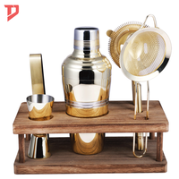 Coffret cadeau d'outils de bar personnalisés, kit de barman, ensemble de bar en or, cuivre et acier inoxydable, shaker à cocktails avec support