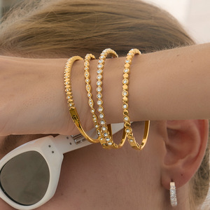 Golden Rhinestone <b>Bangle</b> Bracelets For Women Party Jewelry <b>Set</b> With Channel Setting Stainless Steel Design - Product Image 3