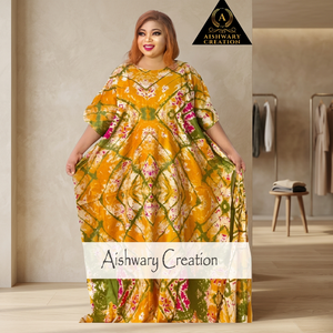 Handmade Tie Dye Kaftan Dress for Women Floor Length Lace Loose Fit Woven Rayon Fabric Natural Waistline Resort Beach Style - Product Image 2