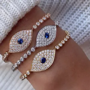 Gemnel High Quality 925 Sterling Silver 18k Gold Cubic Zirconia Tennis Evil Eye Bracelet