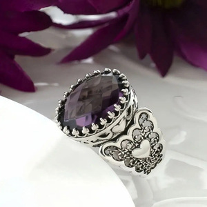 Anelli Vintage Barocchi a Forma di Cuore e Corona, Gioielli Eleganti da Donna in Stile Antico Nero - Product Image 6