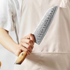 Coltello Santoku Giapponese da 7 Pollici, Acciaio Damasco in Polvere con Nucleo 14Cr, 73 Strati, Manico in Legno, Coltello da Cucina Affilatissimo - Product Image 3