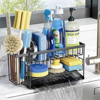 Support de rangement portable moderne à 2 niveaux en acier inoxydable pour évier de cuisine avec porte-brosse à vaisselle et porte-éponge