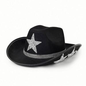 Chapeaux de cowgirl style western avec strass étoile, personnalisables avec logo, pour Halloween, mariée, ou cowboy, avec corde - Product Image 2