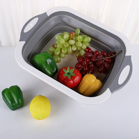 Planche à découper pliable moderne avec évier à légumes et boîte de rangement, en PP+TPR, capacité 1-3L