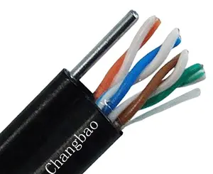 Cat5e UTP 24AWG 4 пары твердых BC проводников, УФ-стойкая полиэтиленовая оболочка, Открытый Воздушный сетевой кабель локальной сети Ethernet с мессенджером