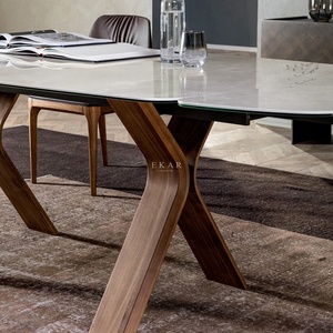 Tavolo lungo dal Design moderno italiano mobili per la casa gambe in acciaio inossidabile dimensioni Bespoken piano in vetro in pietra tavolo da pranzo da <span class=keywords><strong>cucina</strong></span> in marmo - Product Image 3