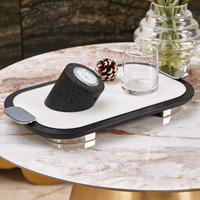Plateau de service moderne de luxe en cuir noir et blanc laqué, finition non toxique, décoration d'intérieur, cadeaux d'affaires, motif personnalisé
