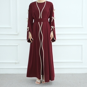 2025 EID Modest Elegant <strong>Abaya</strong> Cardigan for Women Dubai Islamic Clothing with Nida Wave Bowknot Open <strong>Design</strong> for Summer <strong>Abaya</strong> - Product Image 4