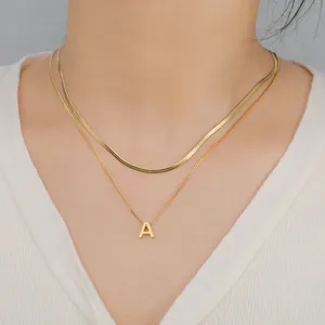 Myshape Collier de lettres initiales pour femmes en acier inoxydable double couche chaîne serpent A-Z Alphabet Jewelry Party Valentine's Day - Product Image 3