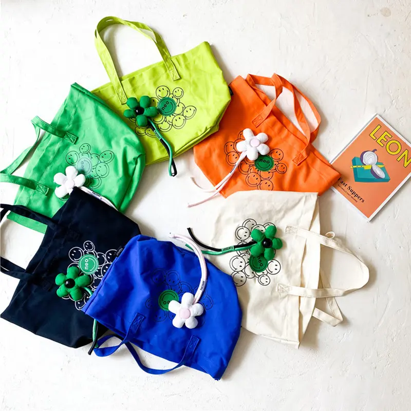YIMYIK – sac à bandoulière de styliste tendance, sac fourre-tout en toile vert à fleurs appliquées