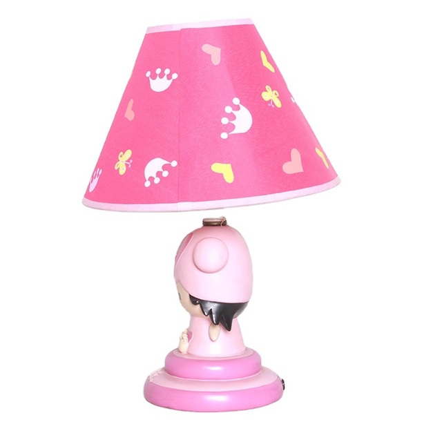 New Style Resin LED Lamp Red Sweetly Girl Statue Bedside Table Lamps for Kids Gift Room