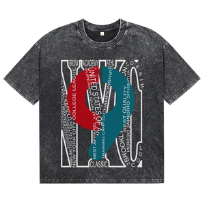 Camisetas de Algodón de Calidad Superior para Hombre, Manga Corta, Cuello Redondo, Transpirables, con Lavado Ácido, Estampado de Letras, Estilo Casual - Product Image 1