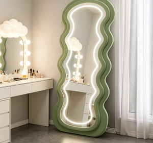 Wavy <b>LED</b> Full Body <b>Mirror</b> Floor Standing Dressing <b>Vanity</b> <b>Mirror</b> Modern Bedroom Hotel Decor - Product Image 6