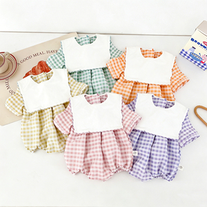 Personalized Woven Gingham Summer Sleeveless Toddler Outfit Bib Collar Cotton Baby Unisex Bubble Romper <strong>Onesie</strong> - Product Image 1