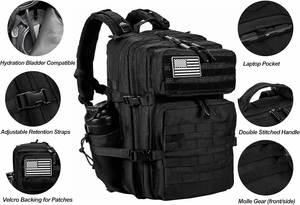Mochila Táctica de Mezclilla para Hombre y Mujer, 45L, Estilo Militar, para 3 Días, con Sistema Molle, Color Negro - Product Image 4