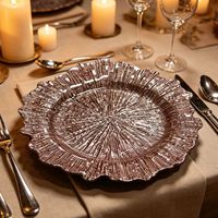 Assiettes rondes décoratives de 13 pouces en plastique PS, design moderne, écologiques, dorées de luxe pour mariages et banquets