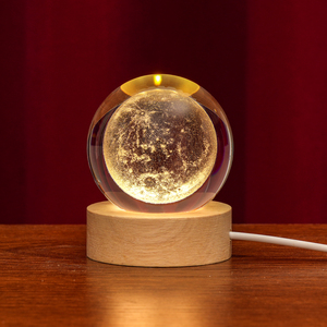 Lampe boule de cristal 3D moderne avec base en bois LED contrôle tactile veilleuse ornements blancs chauds pour chambre <span class=keywords><strong>lune</strong></span> <span class=keywords><strong>lumineuse</strong></span> - Product Image 1