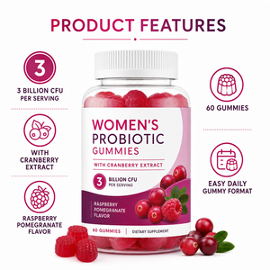 Gommes végétaliennes bio, faibles en sucre, probiotiques, antioxydantes, sans gluten, 60 unités, extrait de canneberge pour la digestion et la santé des femmes adultes - Product Image 3