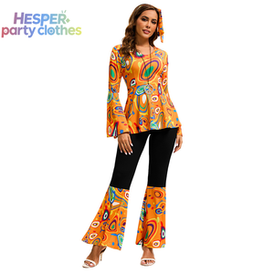 HESPER Ensemble de Costume Vintage Années 70 Disco Imprimé Abstrait Manches Cloche Rétro Hippie Crop Top & Pantalon pour Femme - Thème TV & Cinéma - Product Image 3