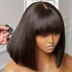 Parrucca Economica in Capelli Umani con Pizzo HD Trasparente, <span class=keywords><strong>Bob</strong></span> <span class=keywords><strong>Corto</strong></span> con Frangia, Capelli Brasiliani di Visone, Parrucche <span class=keywords><strong>Bob</strong></span> Corte per Donne di Colore - Product Image 3