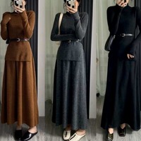 Nouvel ensemble tricoté deux pièces hiver 2026 pour femme : pull élégant et jupe longue taille haute assortie, marron, petite taille, élégant et chaud