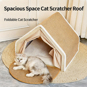 Nichoir pour chat WoodCat's NestVilla - Style villa, universel quatre saisons, semi-fermé, <span class=keywords><strong>tente</strong></span> pour chat avec <span class=keywords><strong>toit</strong></span> en sisal, utilisation intérieure/extérieure, griffoir non inclus - Product Image 3