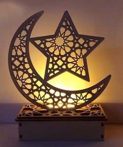 2023 Eid Mubarak Party artigianato in legno LED String Light Moon Star Craft Ramadan musulmano <span class=keywords><strong>Islam</strong></span> ornamenti decorazione della tavola di casa Craft - Product Image 1