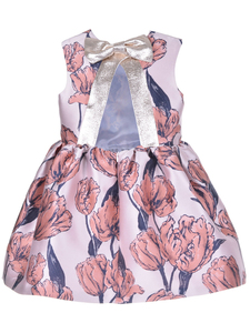 Fábrica de Vestidos de Niña en Guangzhou, Vestido Mini Tipo A con Estampado de Lazo Otoñal de Princesita, Jacquard de Poliéster Personalizado - Product Image 2