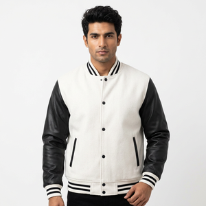 Chaqueta universitaria clásica de lana con mangas de cuero genuino para hombre, ropa exterior cálida estilo universitario, logotipo personalizado - Product Image 1