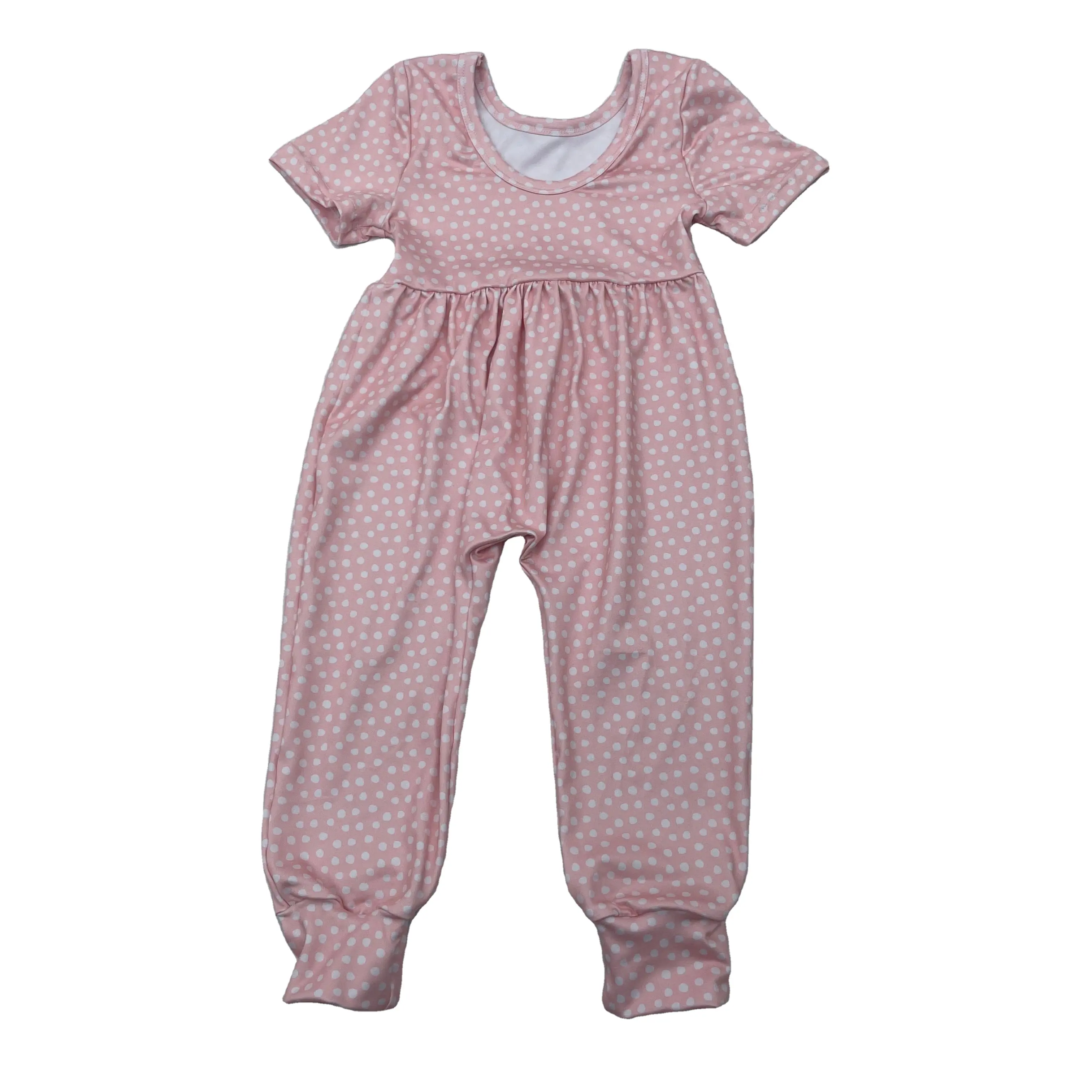 pink polka dot Kids Clothing Natural Fabric short Sleeves 95% Bamboo 5%Spandex Baby Romper Pajamas