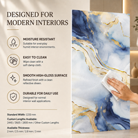 Panneau mural en PVC marbré bleu or UV MORLENX, haute brillance, facile à nettoyer, pour la décoration de la maison et la rénovation d'hôtels
