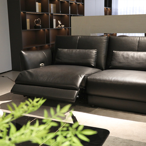 Sillón Reclinable Moderno de Alta Calidad en Cuero con Estructura de Acero Inoxidable, Control Remoto Multifunción, Negro, 3 Plazas, IDS-030 - Product Image 6