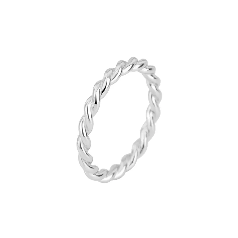 925 Sterling Silver Twisted Platinum Plated Simple Women Ring Factory Outlet