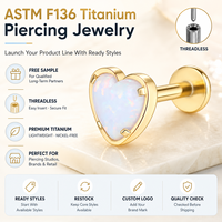 Kaishee Heart 16G Piercing sans filetage en titane à dos plat, bijou corporel en zircone pour cartilage d'oreille, Medusa, piercing de lèvre, stud