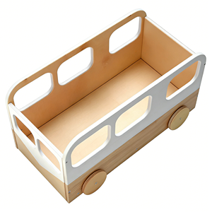 Organisateur de rangement pour jouets en bois rectangulaire moderne <span class=keywords><strong>sur</strong></span> roulettes, <span class=keywords><strong>coffre</strong></span> pour tout-petits avec grande capacité, bac à livres personnalisé blanc - Product Image 4