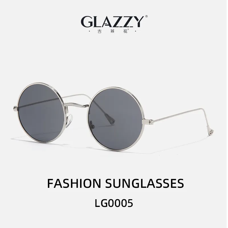 Glazzy stile classico metallo rotondo UV400 occhiali da sole Y2K uomini donne tonalità retrò occhiali da sole con scatola donne