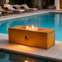 Table de foyer rectangulaire d'extérieur en acier Corten avec chauffage au propane, finition rouillée naturelle, écologique