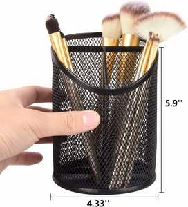 Mesh Pencil Holder <b>Pen</b> Cup for Desk Round Black <b>Pen</b> Holder Desktop <b>Pen</b> Organizer 3 Compartments Pencil Organizer Desk Organizer - Product Image 2