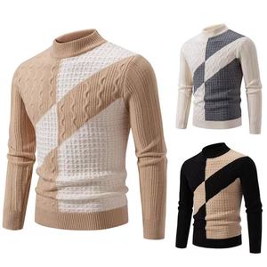 Vente en gros de tricots Offre Spéciale col montant bloc de couleurs rétro pull en tricot coupe ajustée chandails confortables anti-rides pour hommes - Product Image 5