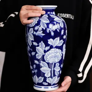 Vaso in ceramica in stile cinese per la casa vaso in porcellana blu e bianco vaso in ceramica per la decorazione di Home Office dell'hotel